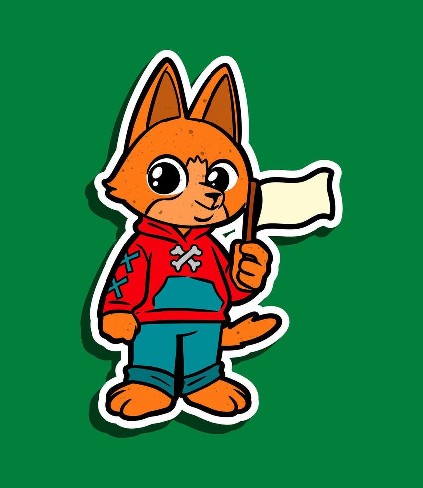 Cartoon Fox Holding a Flag vector