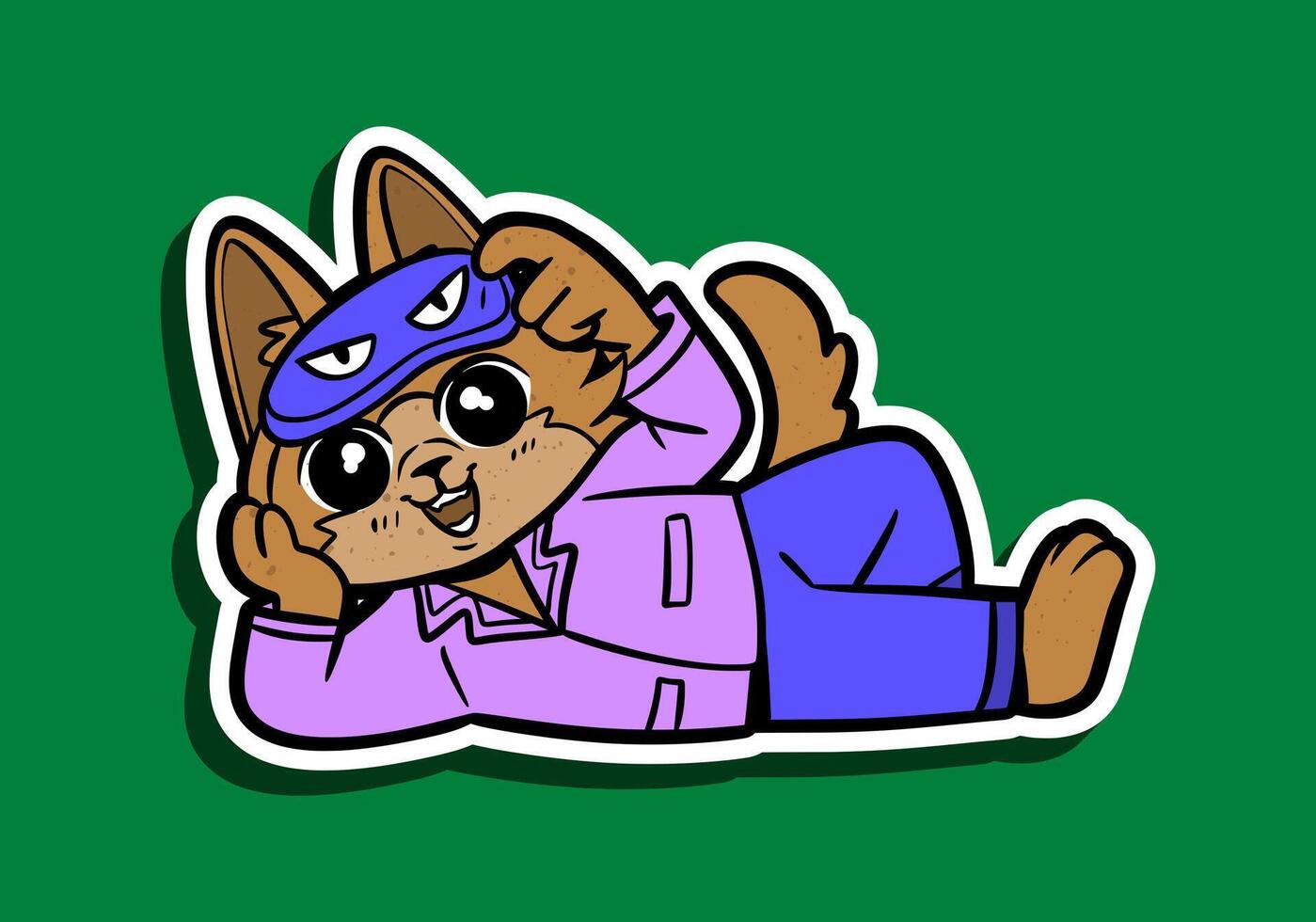 Cute cartoon cat in pajamas wearing an eye mask getting ready for bed vector
