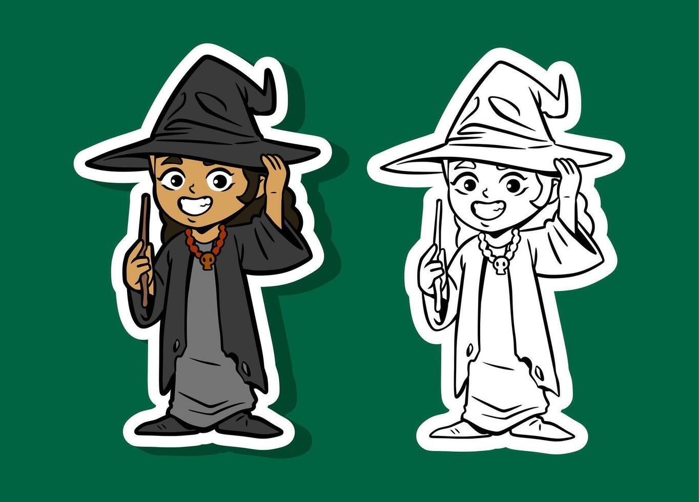 Cute Wizard Child in a Costume with a Magical Wand vector