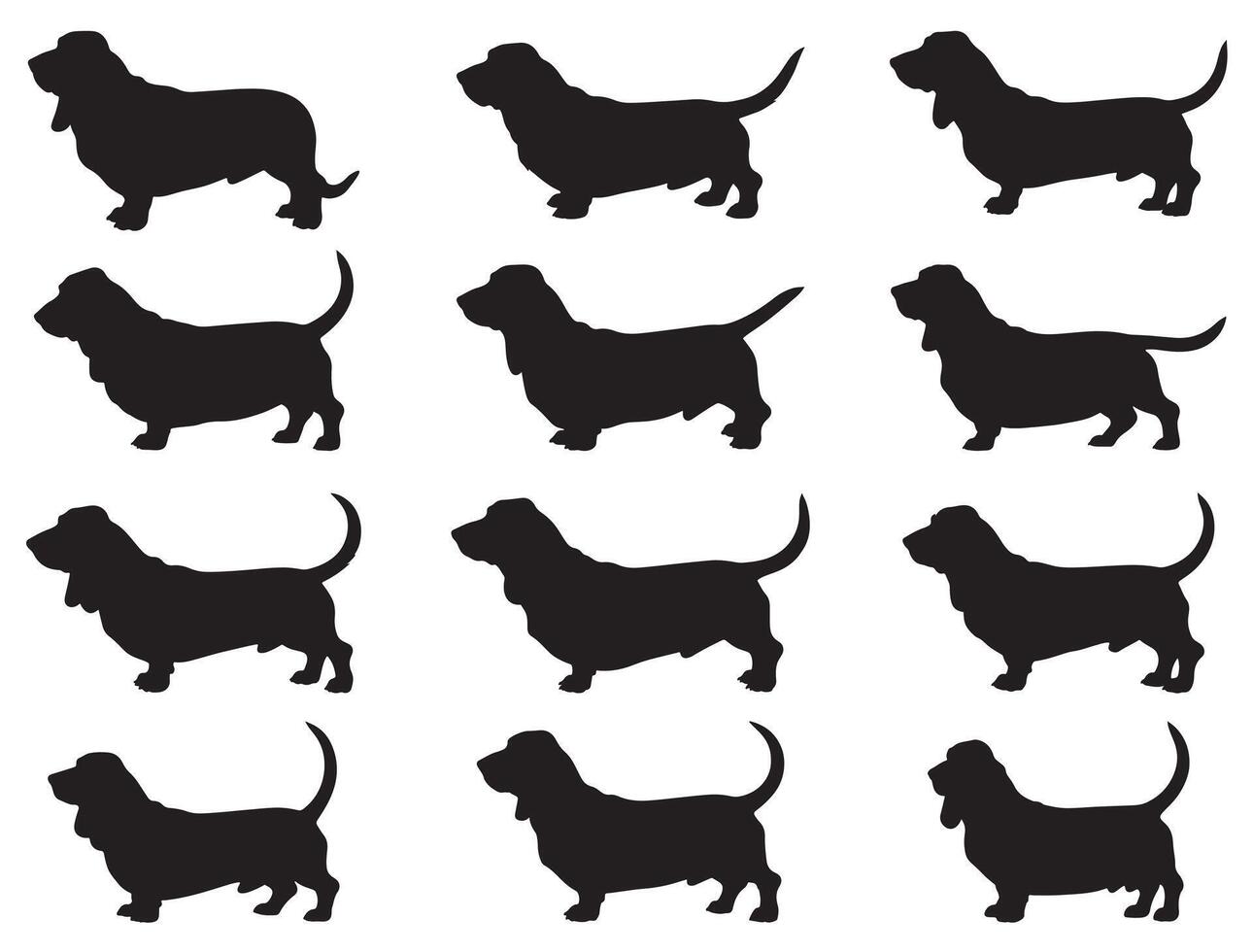 Basset Hound Dogs Silhouette vector
