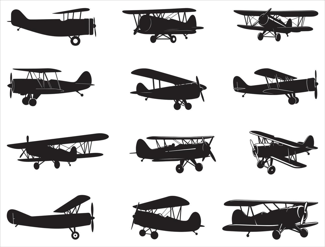 Biplanes Silhouette white background vector