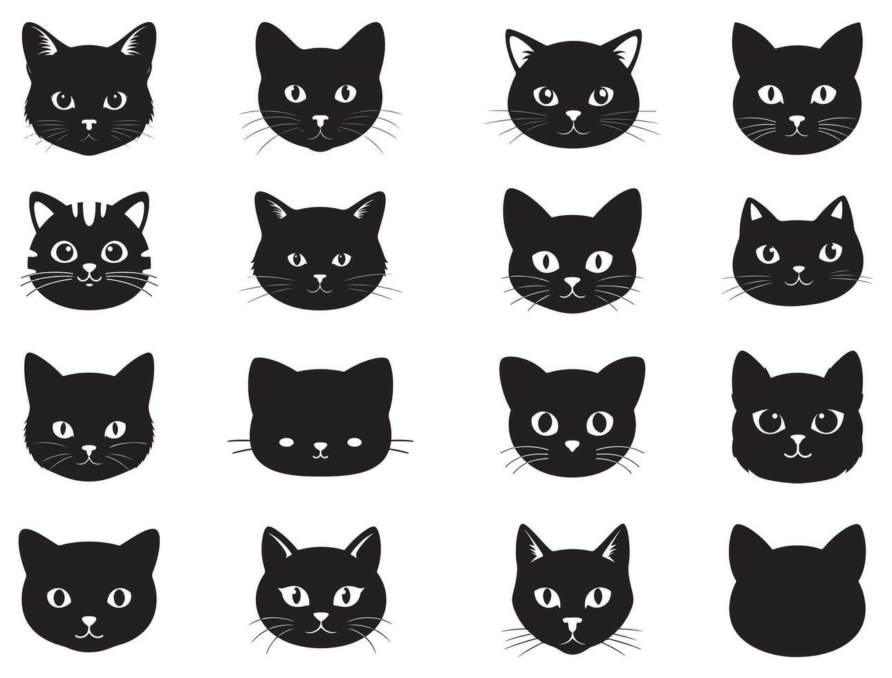 Cat Faces silhouette white background vector