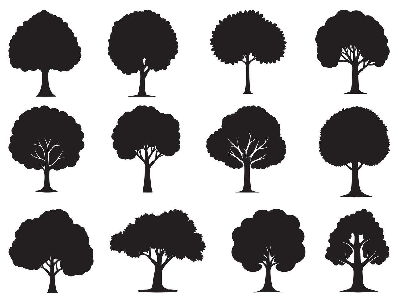 Apple Trees Silhouette white background vector