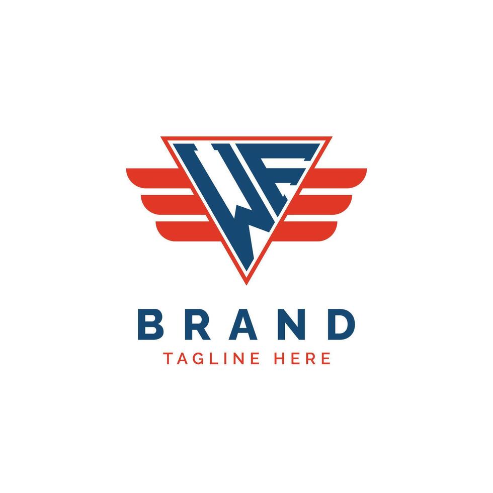 Patriotic WF Logo Initials. Letter WF Winged Logo. Red and Blue Triangle WF with Wing for Aviation, Delivery Services, Sports, Military and Security Agencies vector