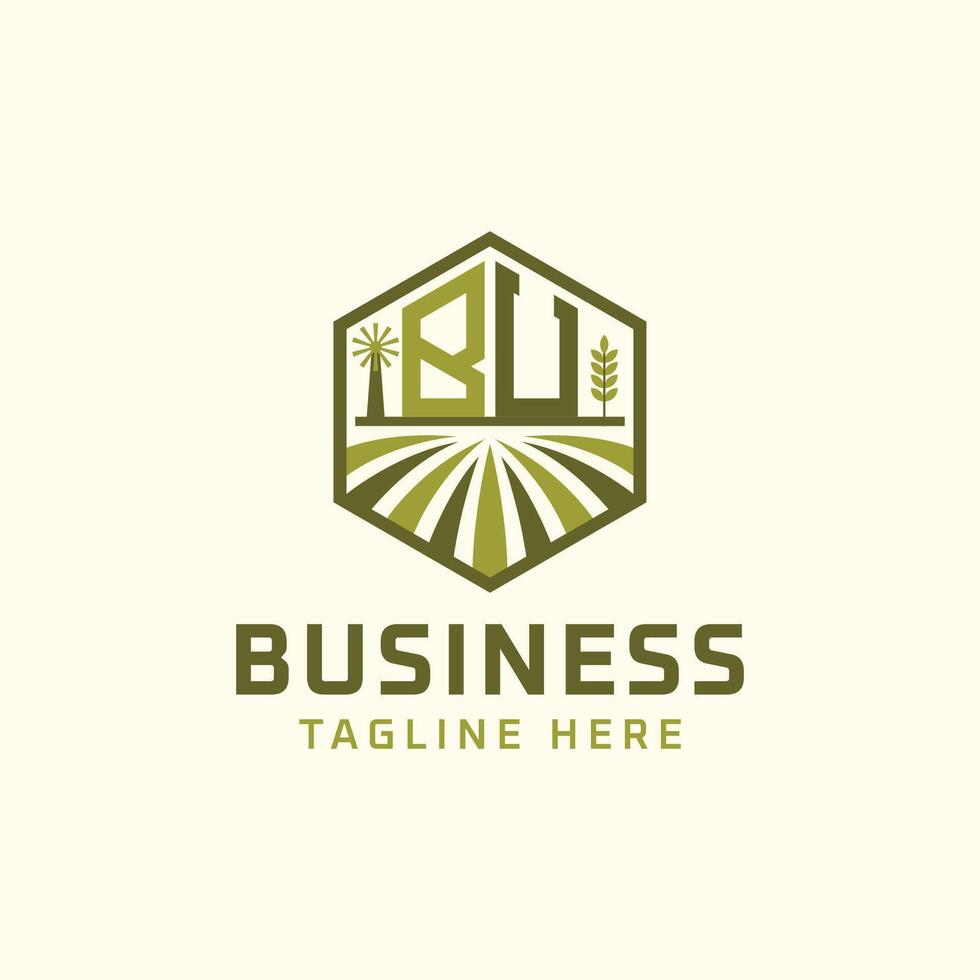 BU Farm Logo Design. Modern BU Agro Logo for Eco-Friendly Sustainable Businesses vector