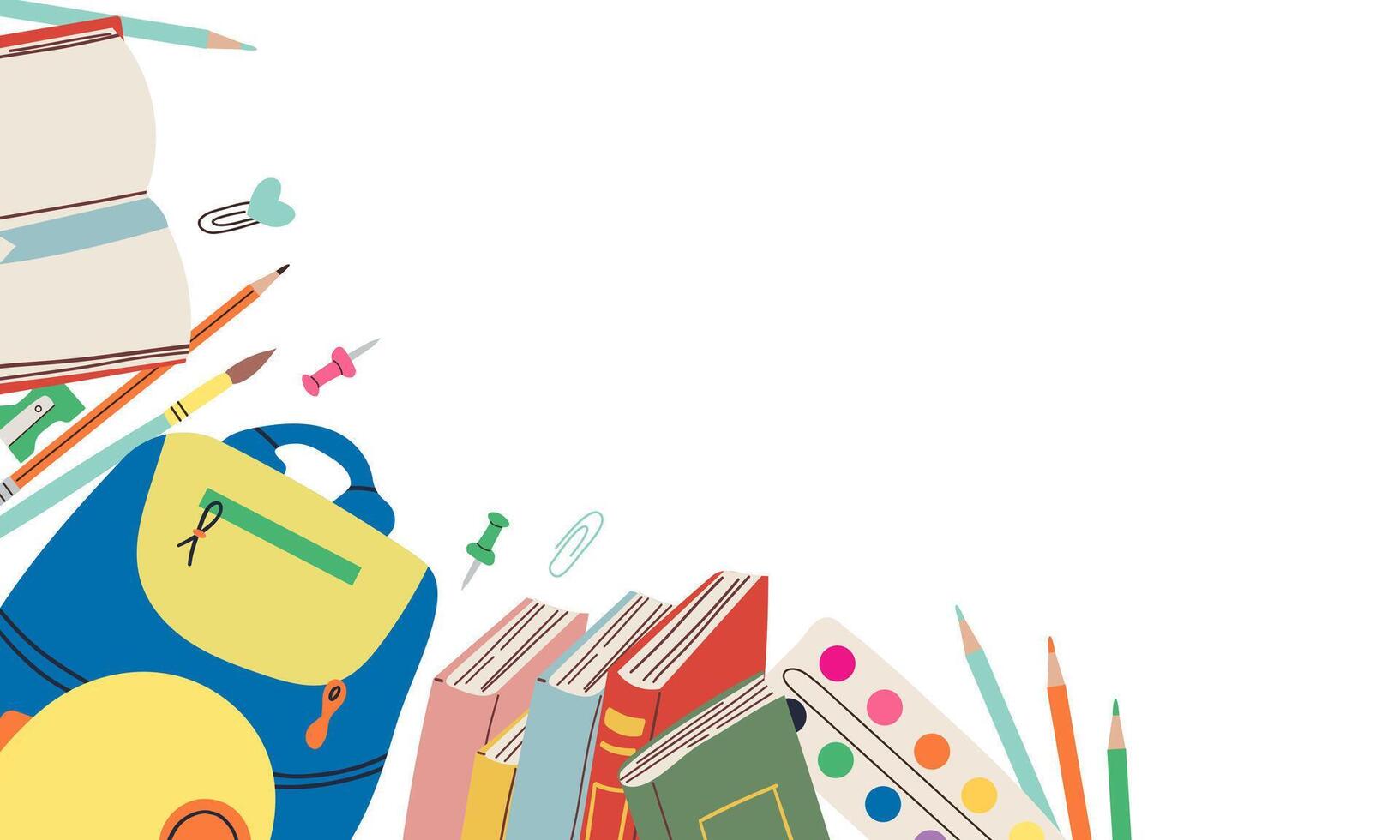 Back to School Social Media Template. School Time Announcement . school supplements on white background , hand drawn cute flat illustration .School time , back to school . vector