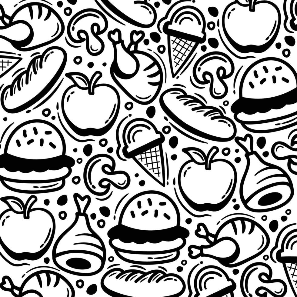 Hand-drawn Food doodles vector