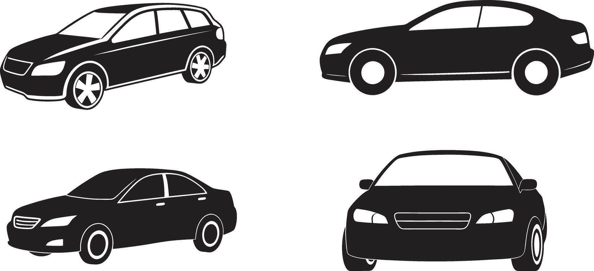 Minimalist Car Silhouette Set with Front and Side Perspectives vector