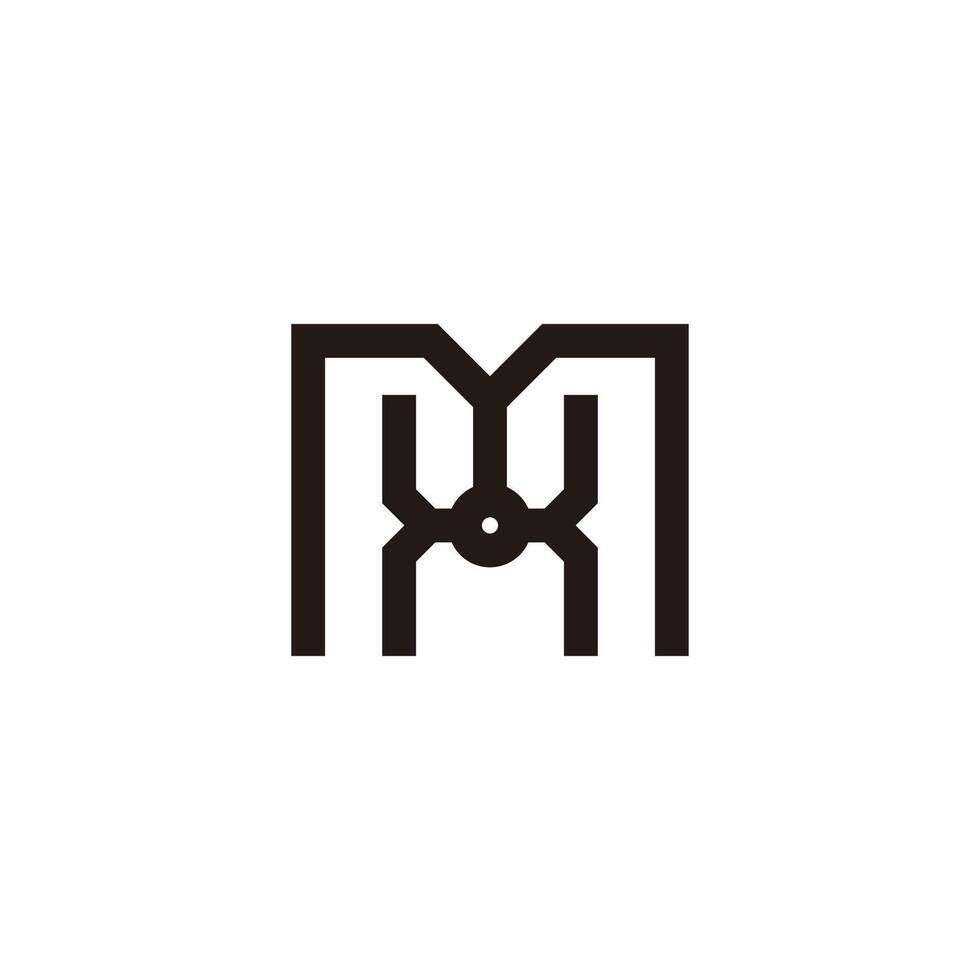 letter mh mx simple geometric lines web logo vector