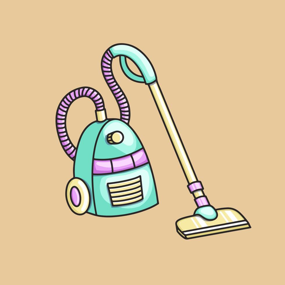 Electric vacuum cleaner with telescopic suction pipe in pastel colors vector