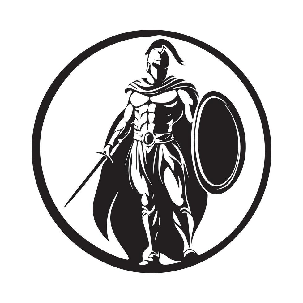 Spartan logo vintage with helmet of ancient Greek warriors image isolated on white. vector
