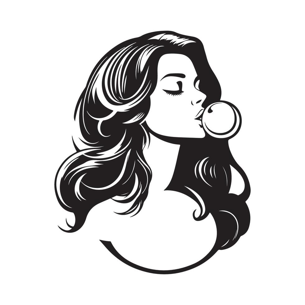 Beautiful Girl Inflating Bubble Chewing Gum Image isolated on white background vector