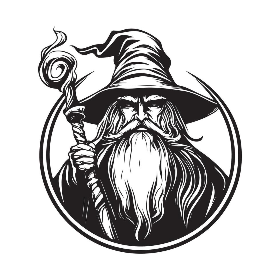 Circular Wizard holding a wand stock image isolated on white background vector