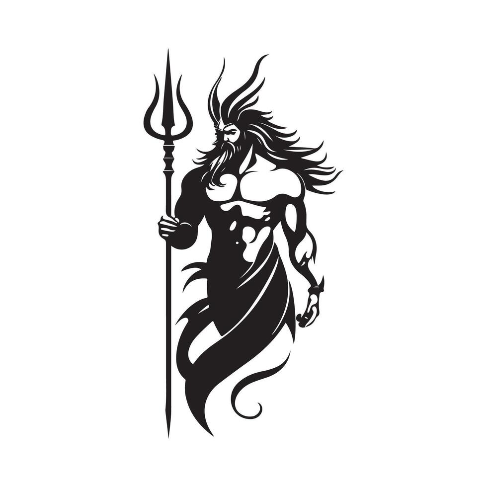 Poseidon holding trident Design image isolated on white background. vector