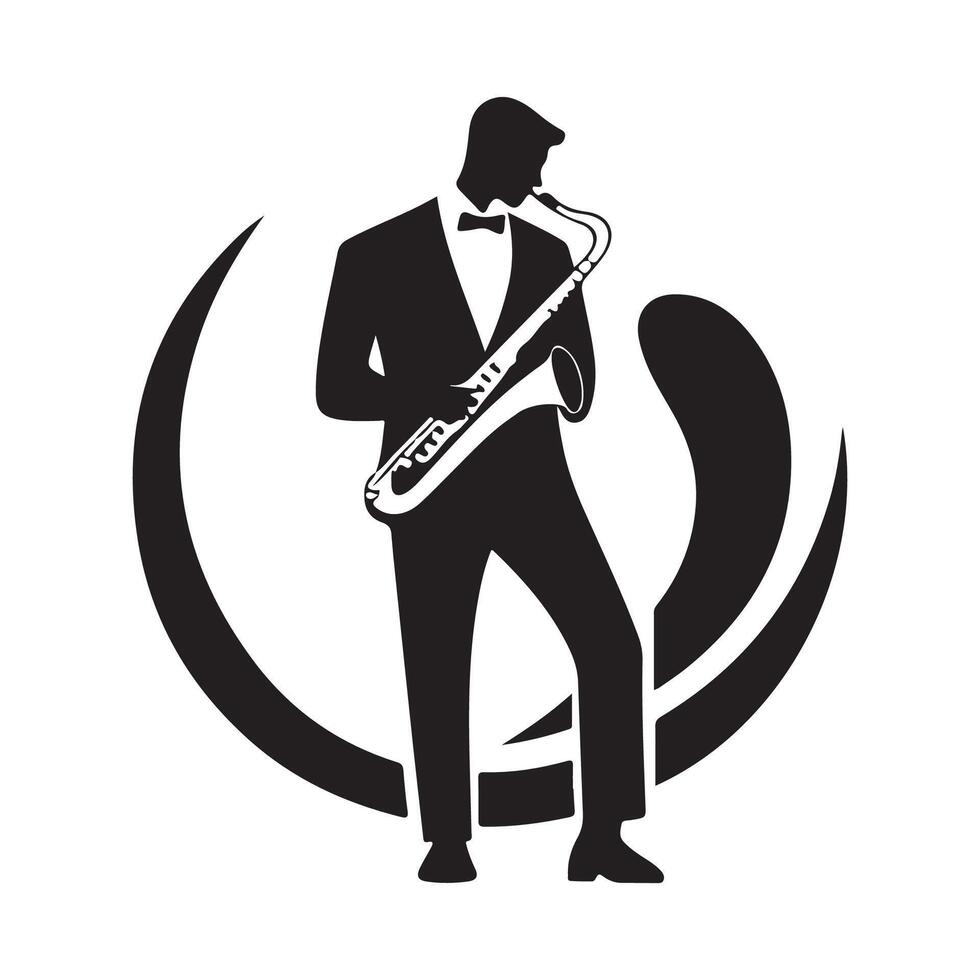 Man playing saxophone logo design inspiration vector