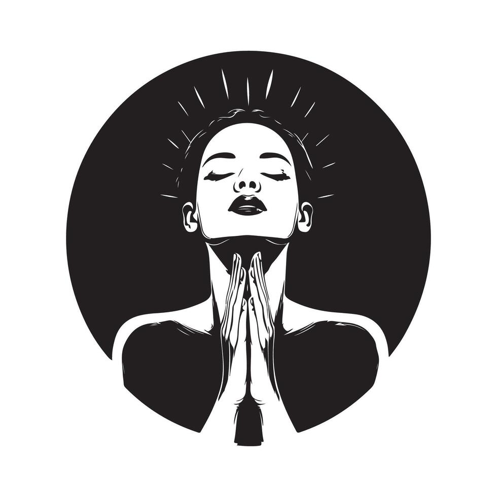 Woman Praying Hands. Praying Logo Art, Icons, and Graphics isolated on white background vector
