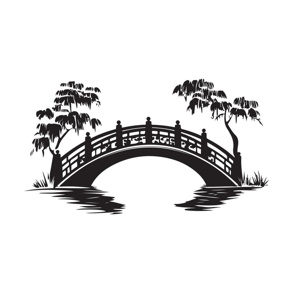 Old Asian Bridge Curve, East Asian Culture Illustration on white background. vector