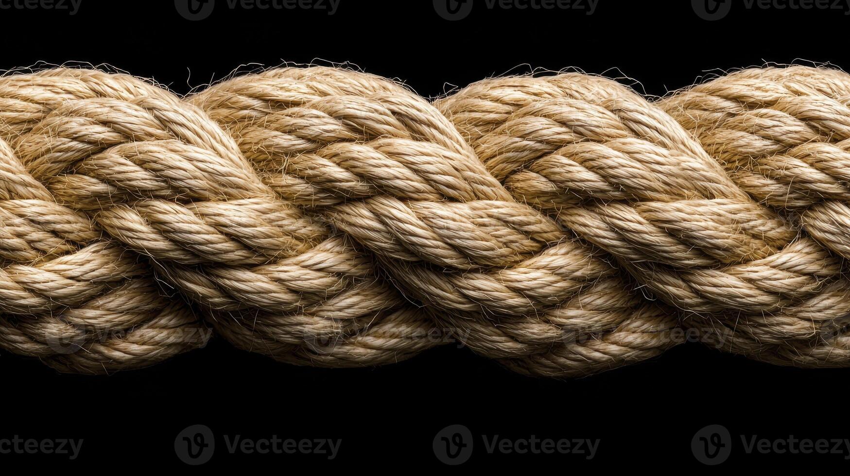 Beige Braided Rope Close Up Studio Shot Against a Solid Black Backdrop photo
