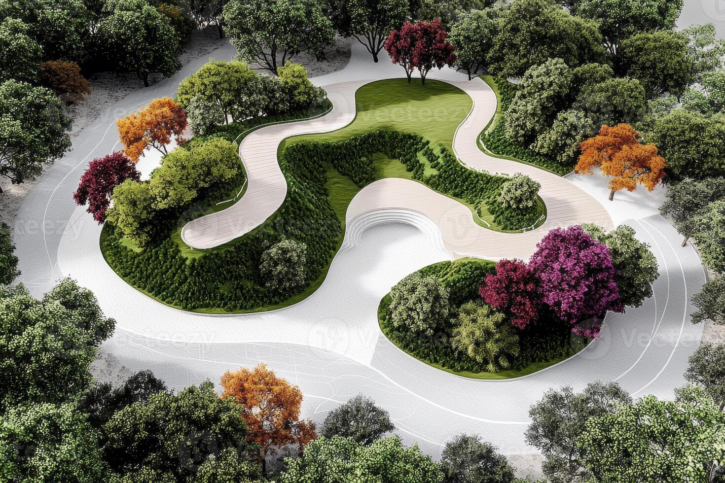 Aerial View of a Winding Path Through an Autumnal Park photo