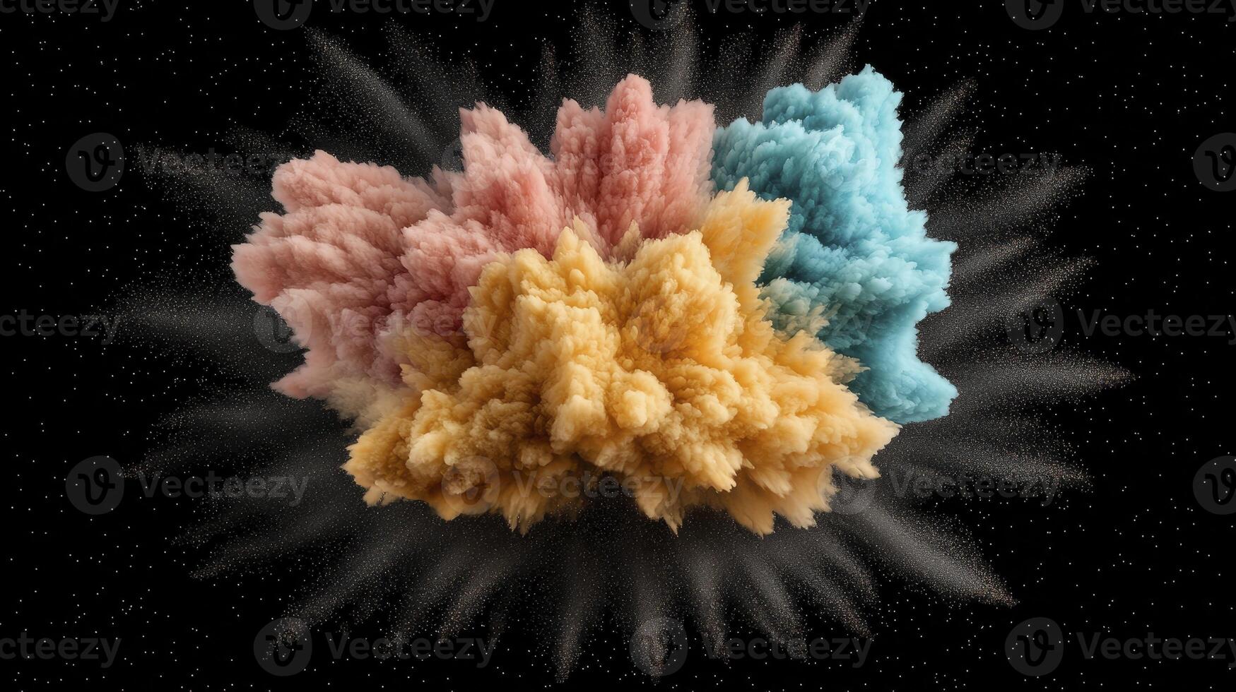 Abstract Colorful Powder Explosion on Black Background photo