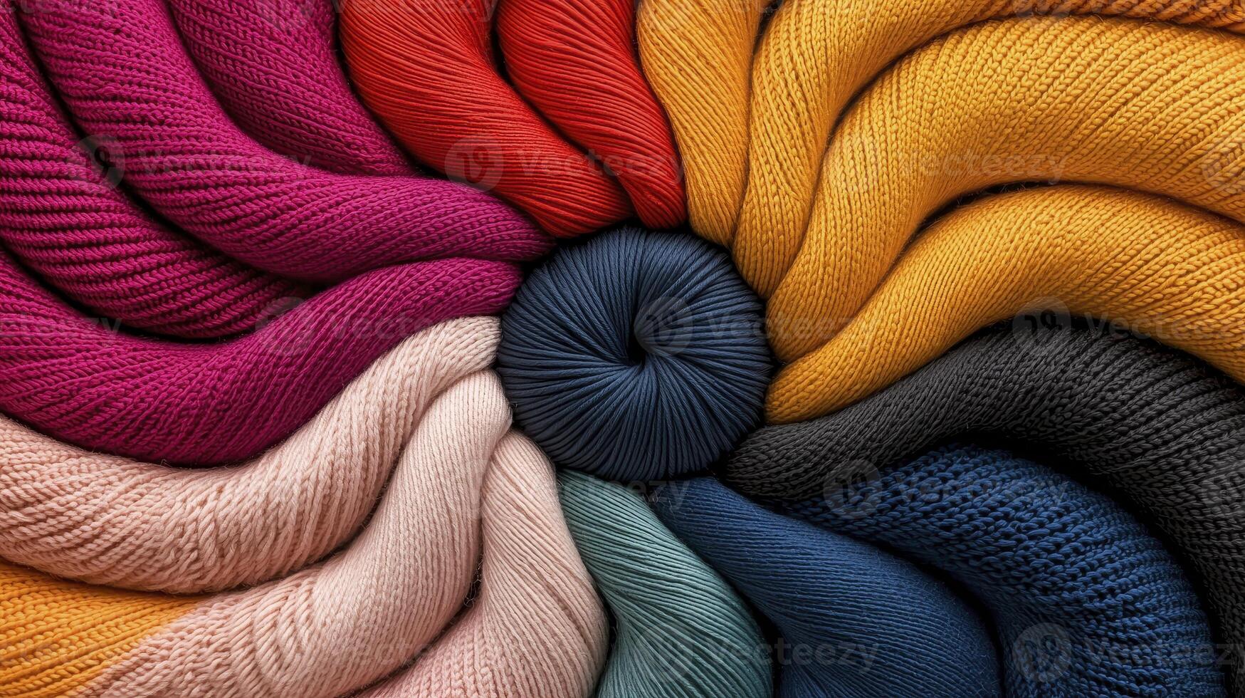 Colorful Knit Fabric Swatches in Circular Arrangement photo