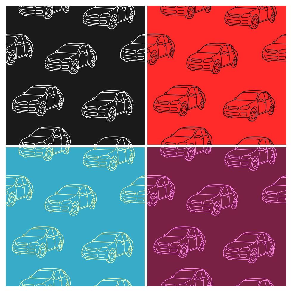 a collection of seamless patterns with a sedan theme. Suitable for application on fabric, paper, and various other decorations vector