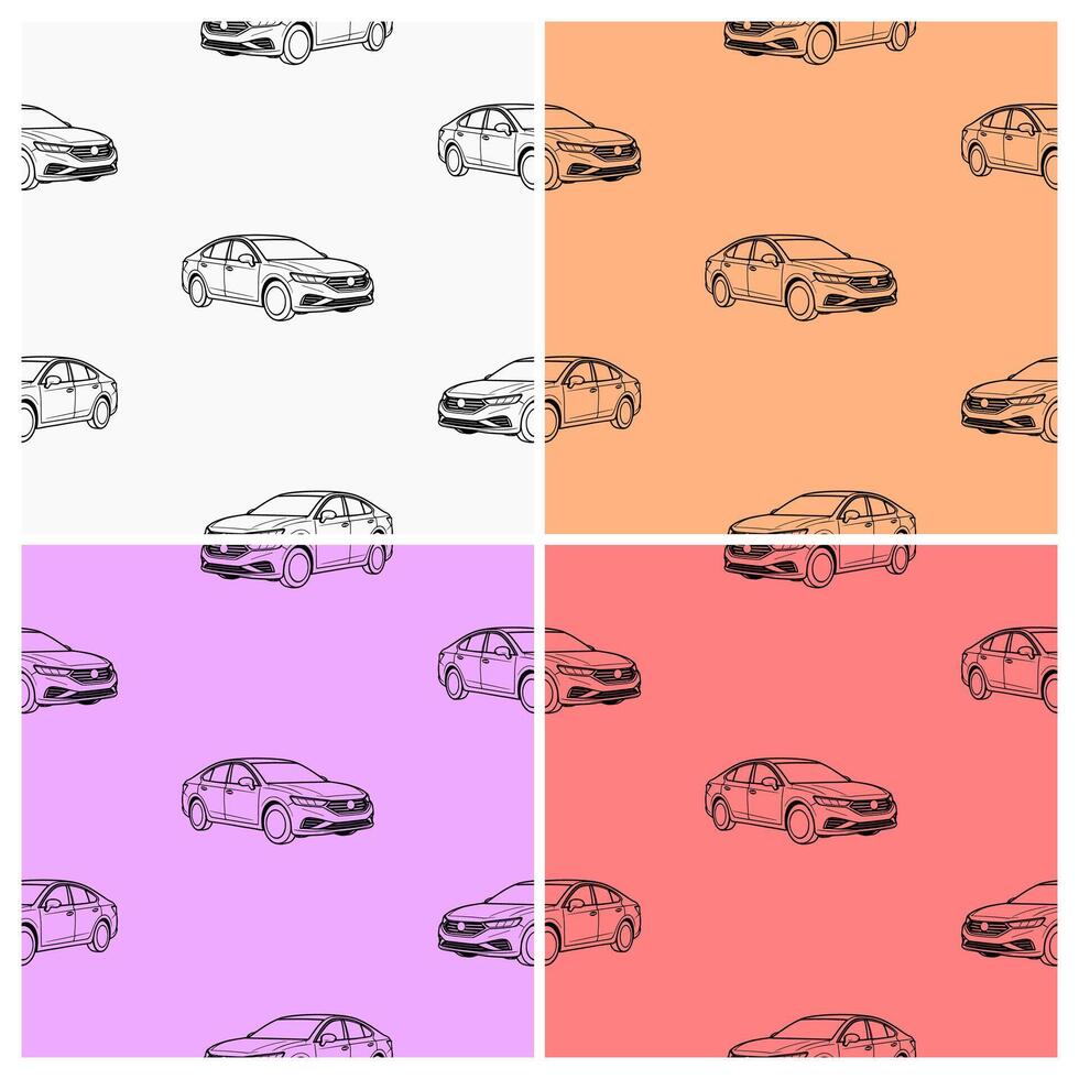 A collection of seamless patterns with a unique sedan theme. Suitable for use on fabric, paper, and other decorations. vector