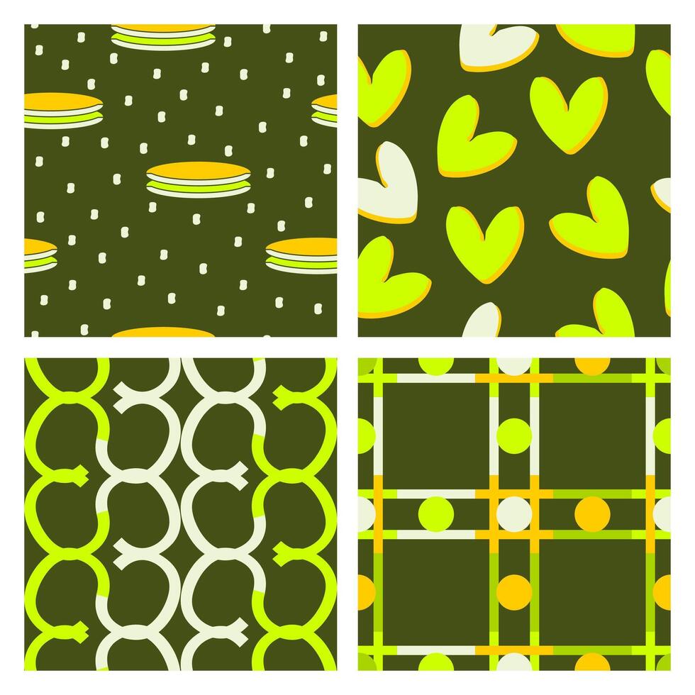 a collection of abstract seamless patterns with a combination of green colors. Suitable for application on fabric, paper, and various other decorations vector