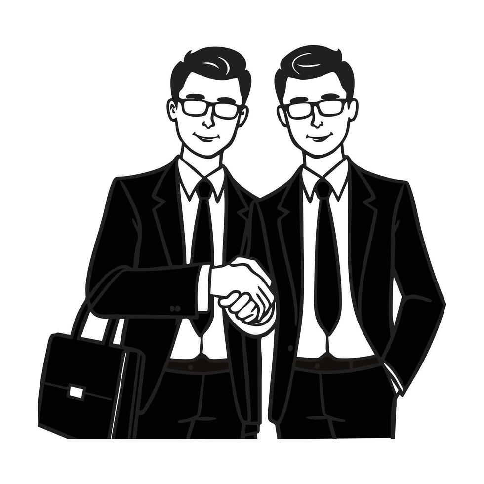 Two businessmen in suits shaking hands symbolizing partnership agreement and business success vector