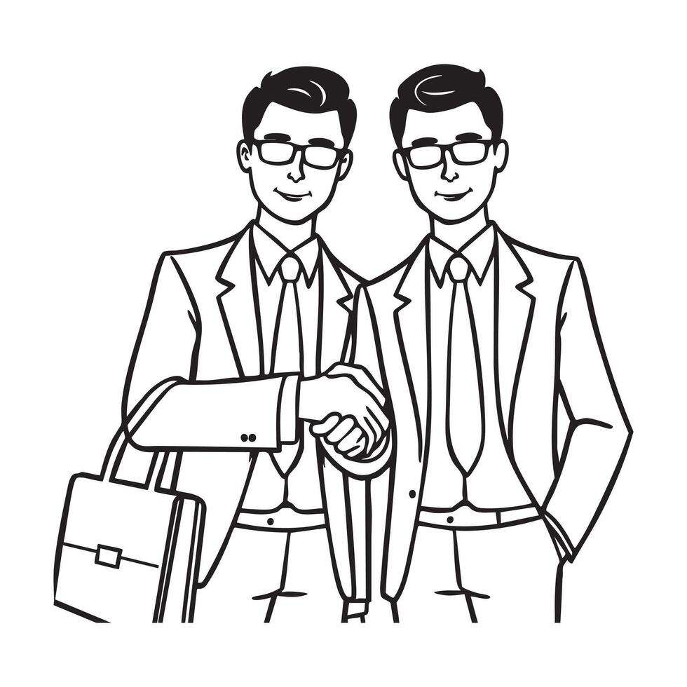Two businessmen in suits shaking hands representing agreement or partnership vector