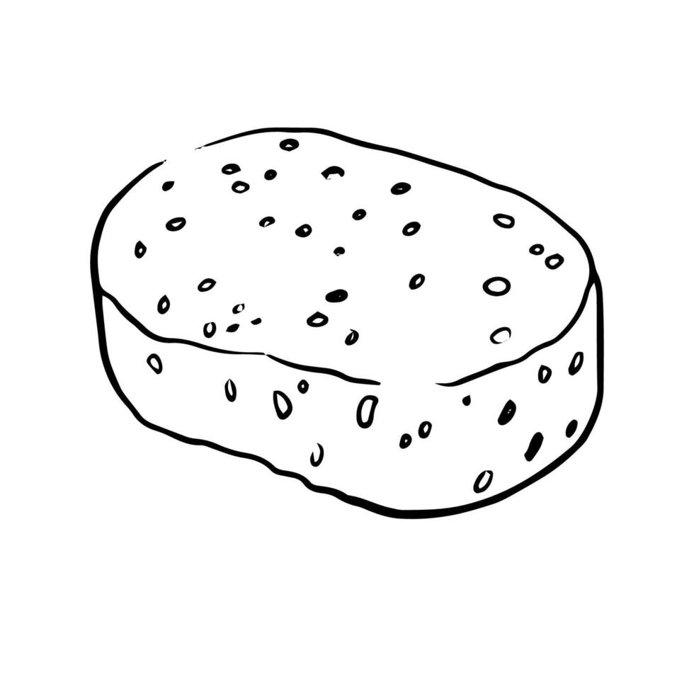 porous cleaning sponge monochrome line doodle illustration for cleaning icons, housework visuals, instruction manuals, or hygiene infographics. vector