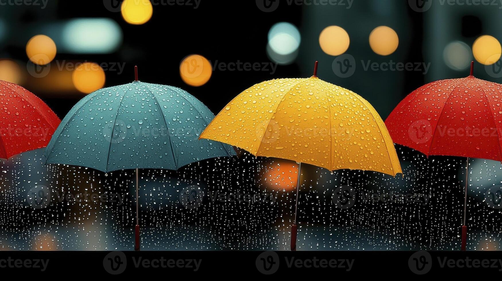 Colorful Umbrellas in Rainy City at Night photo