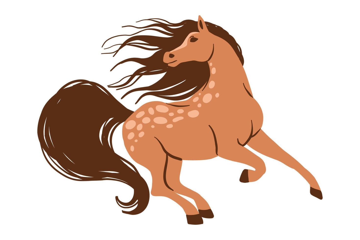 Running Chestnut Horse, Flat Cartoon Illustration. vector