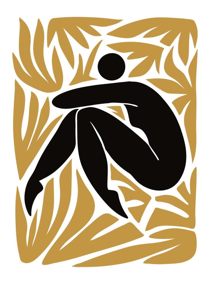illustration in the style of Henri Matisse, featuring a hand drawn abstract human silhouette in a bold cut out design. vector