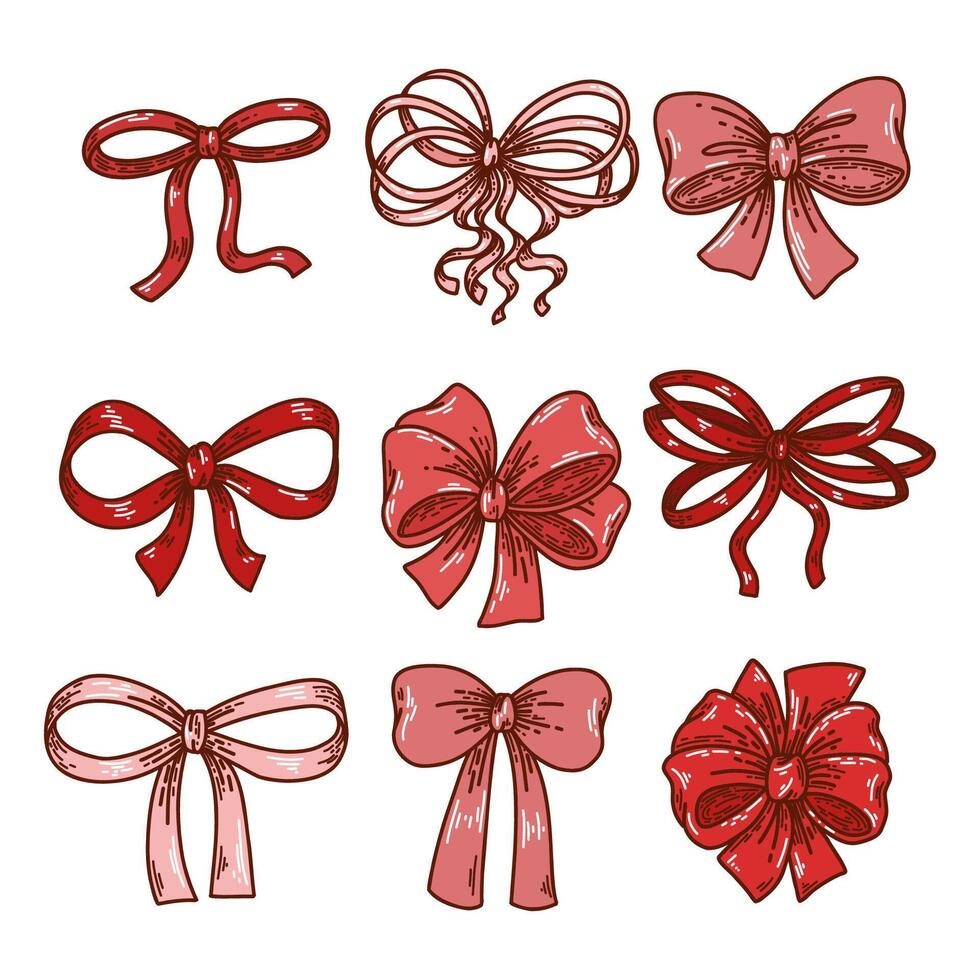 Set of Pink Bows, Collection of Isolated Ribbon Bows on White Background vector
