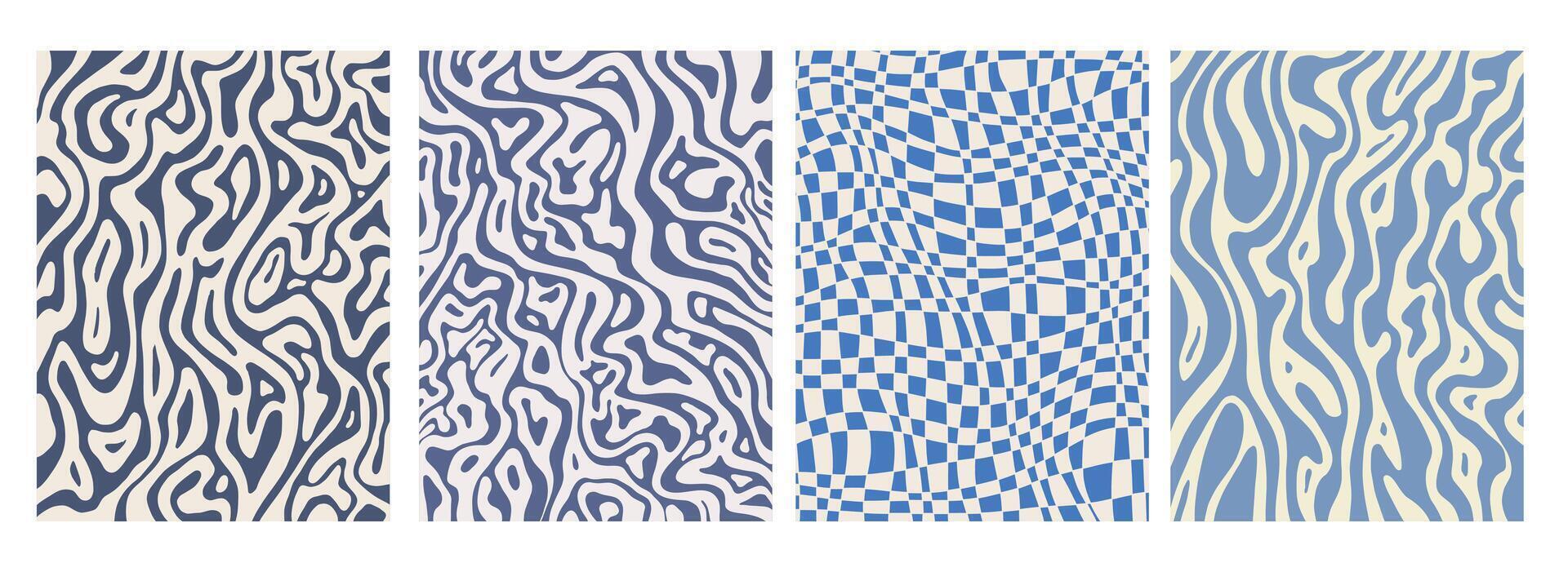 Set of Vertical Abstract Backgrounds, Psychedelic Checkerboard and Wavy Pattern vector