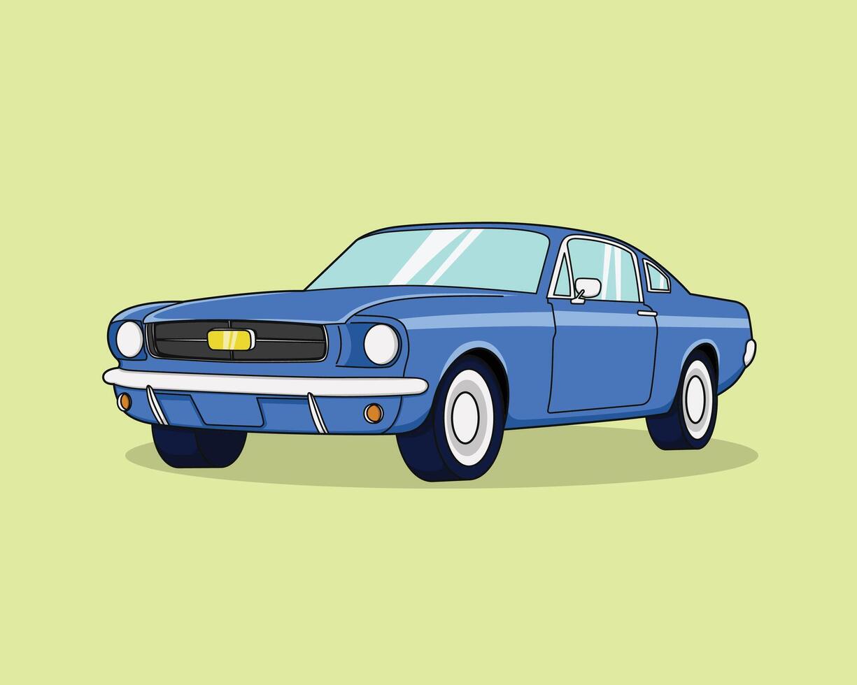 Blue classic retro car illustration, vintage vehicles flat design vector