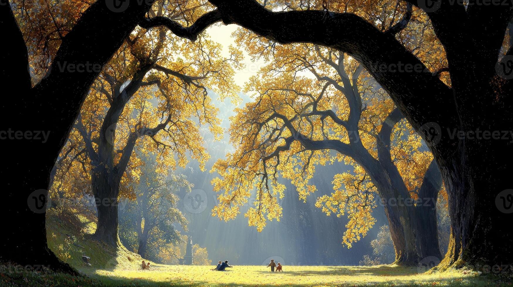 Golden Autumn Sunlight in a Tranquil Grove photo