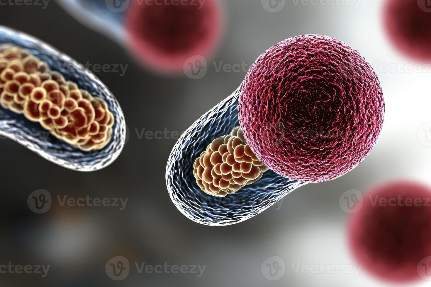 Microscopic View of Bacteria and Viruses Detailed 3D Rendering of Microorganism Structures photo