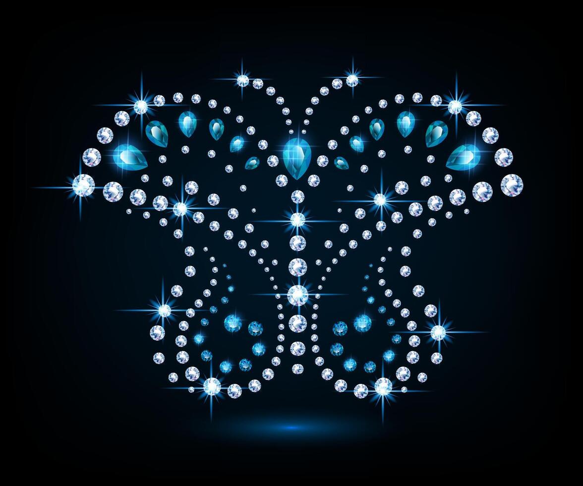 Beautiful butterfly brooch made of diamonds and sapphires vector