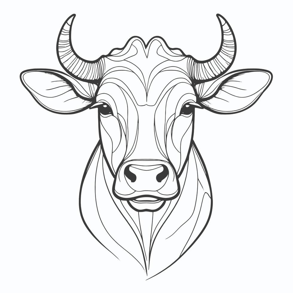 A cow head in a line drawing style vector