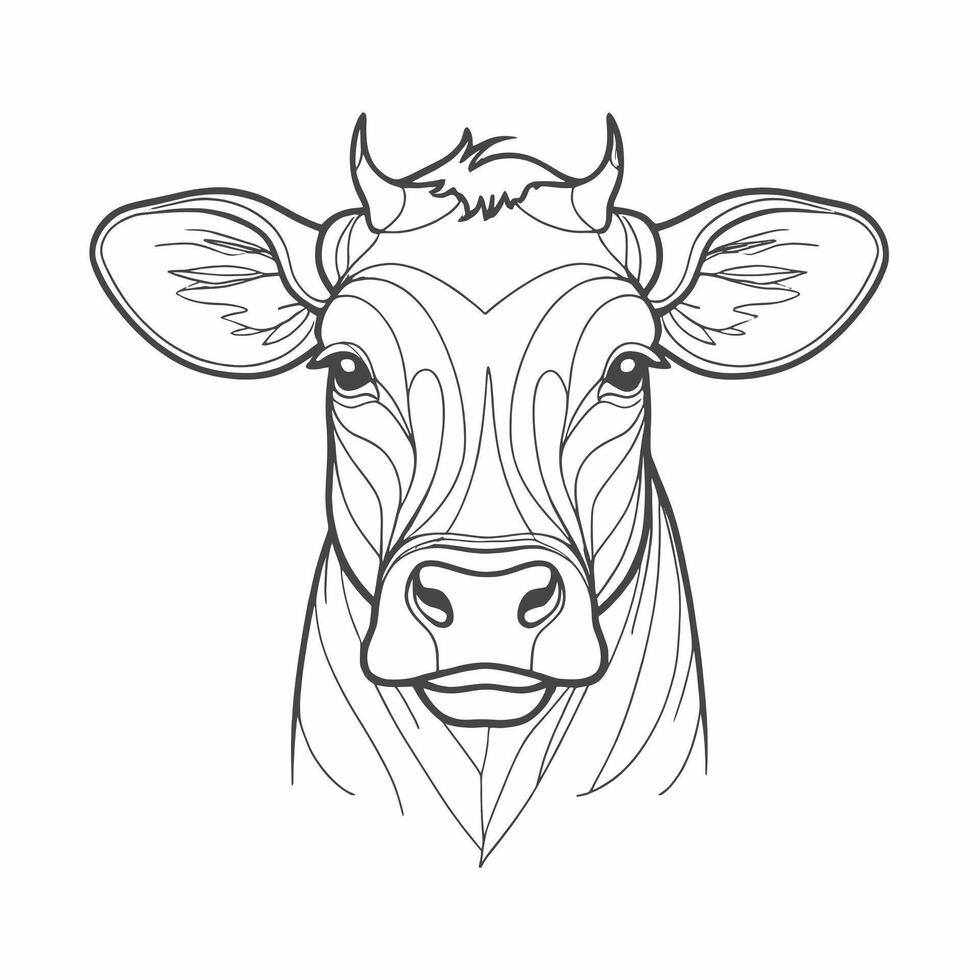 A cow's head is shown in a line drawing vector
