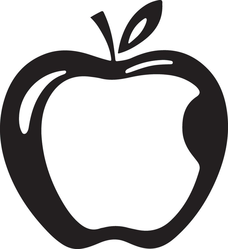 An apple is shown in black and white vector
