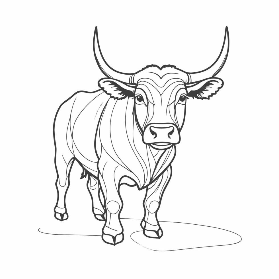 A coloring page of a bull with horns vector