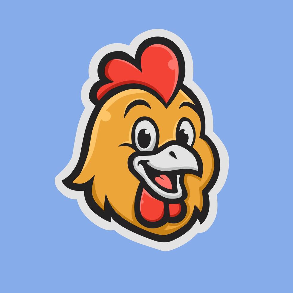 a cartoon chicken head on a blue background vector