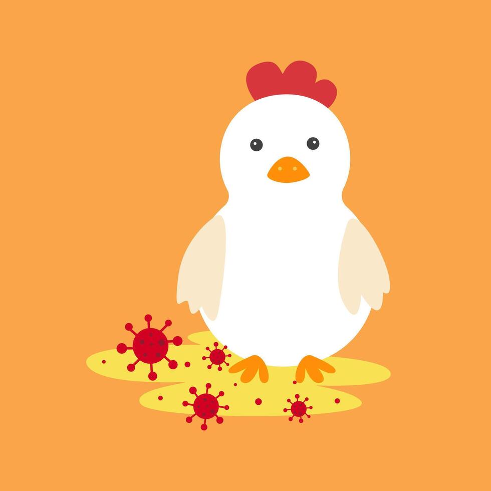 chicken sick with bird influenza virus. chicken pee vector