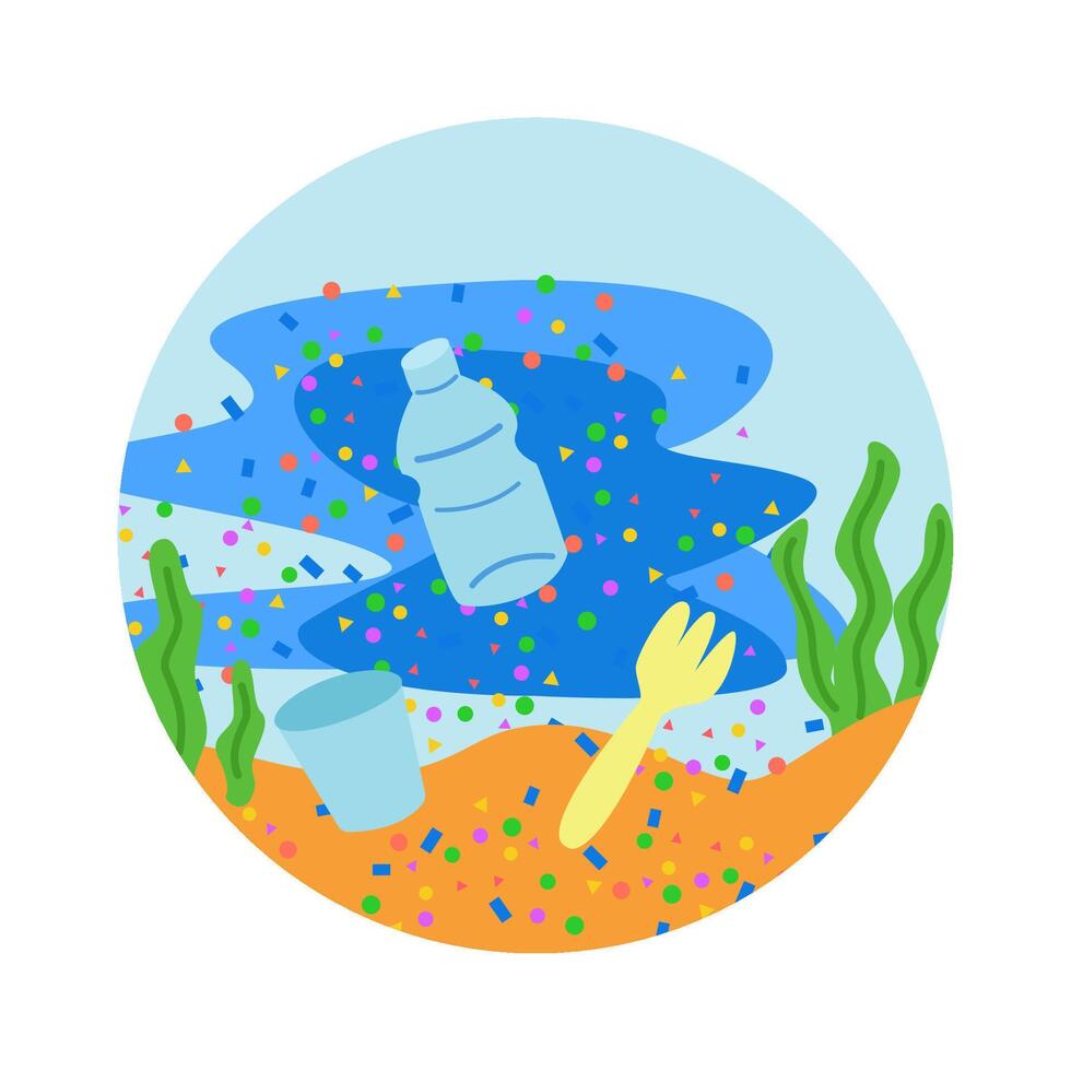plastic pollution in ocean concept. microplastic impact ocean vector