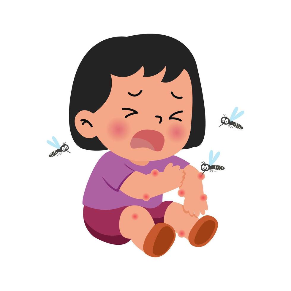Printmosquitoes bite girl. dengue fever protection concept. vector
