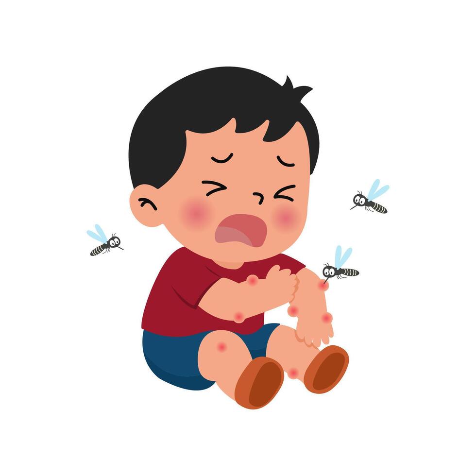 mosquitoes bite boy. dengue fever protection concept. vector