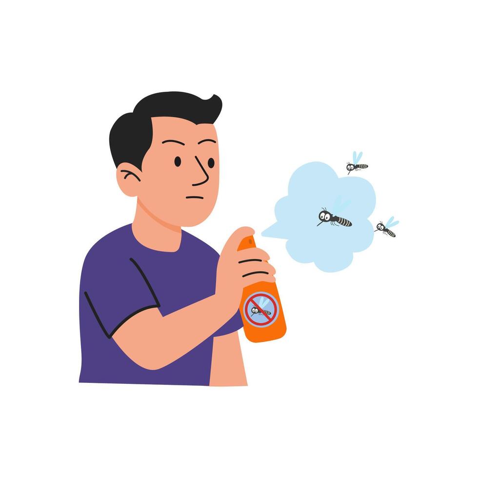 mosquitoes bite. dengue fever protection concept. man spray vector